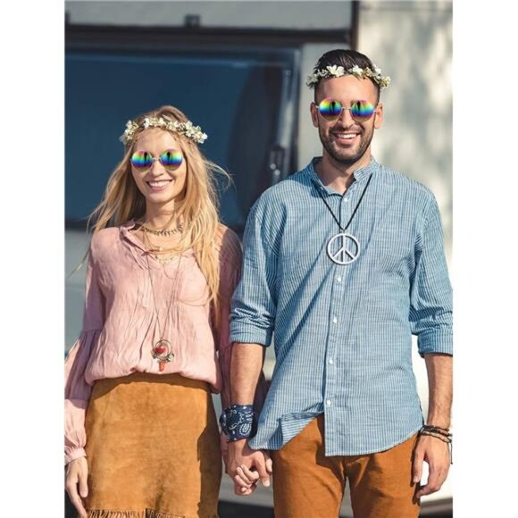 Hippie Dressing Accessory Set Hippie Glasses and Peace Sign Necklace - Picture 6 of 7